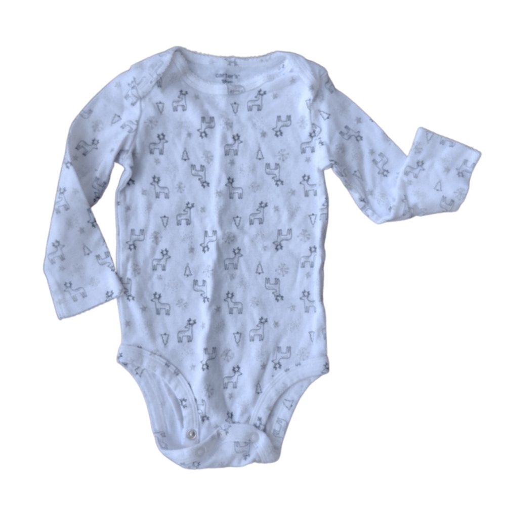 ⭐X) Carter’s Baby 18M White Long Sleeve Bodysuit One Piece Bear Snowflake Print